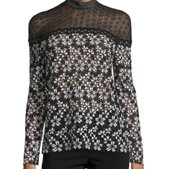 Self Portrait Black and White Antoinette Lace Top US 2